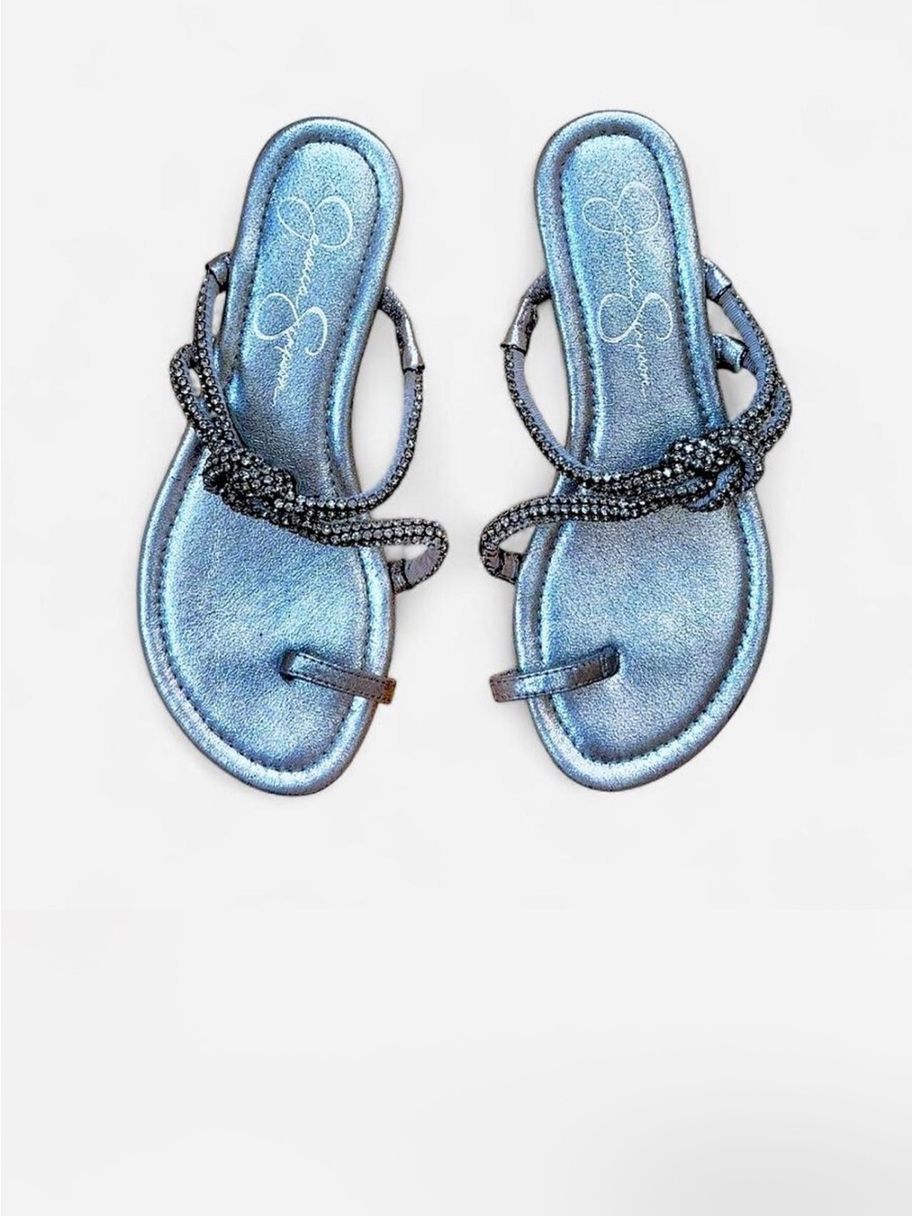 Jessica Simpson Metallic Rhinestone Knot Sandals